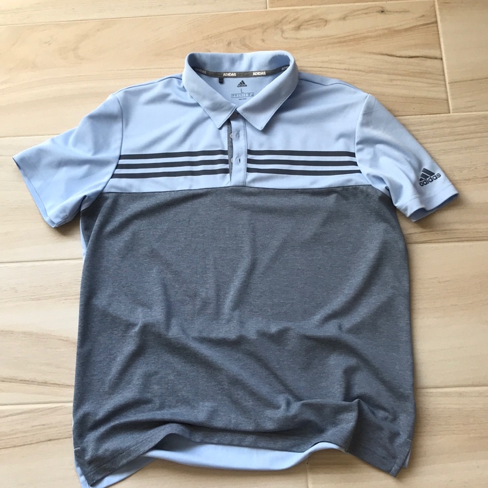 Adidas Golf Shirt Large Light Blue and Dark Gray